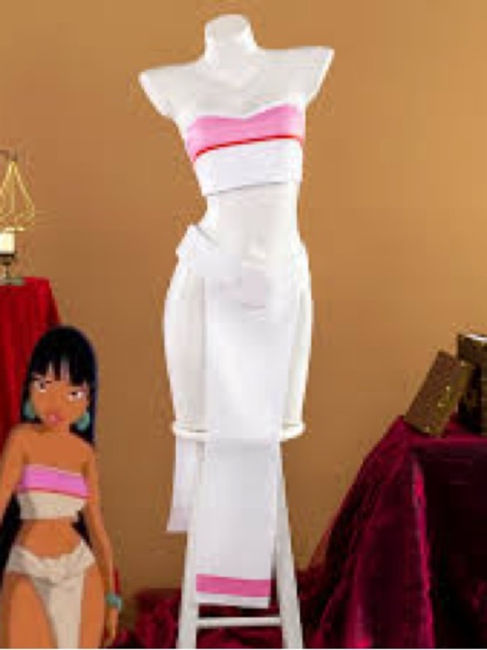 Source Unknown White Strapless Dress with Pink Band
